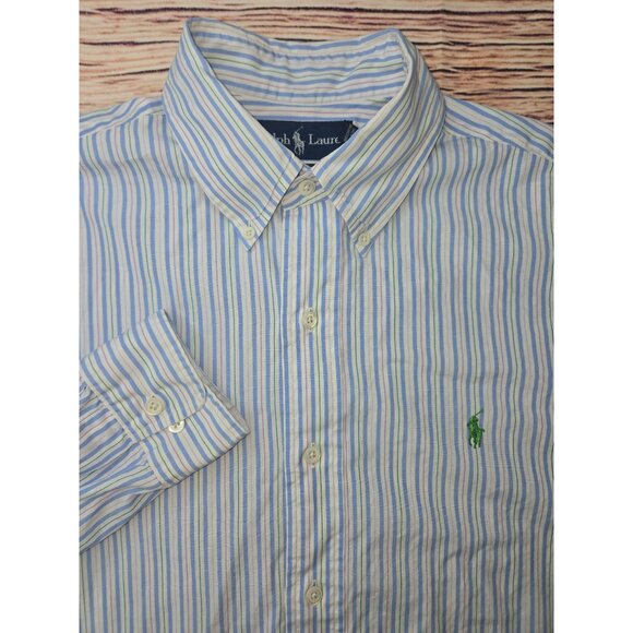 Ralph Lauren Mens Button-Down Shirt 15.5-32/33 Medium Custom Fit Striped - Picture 3 of 7